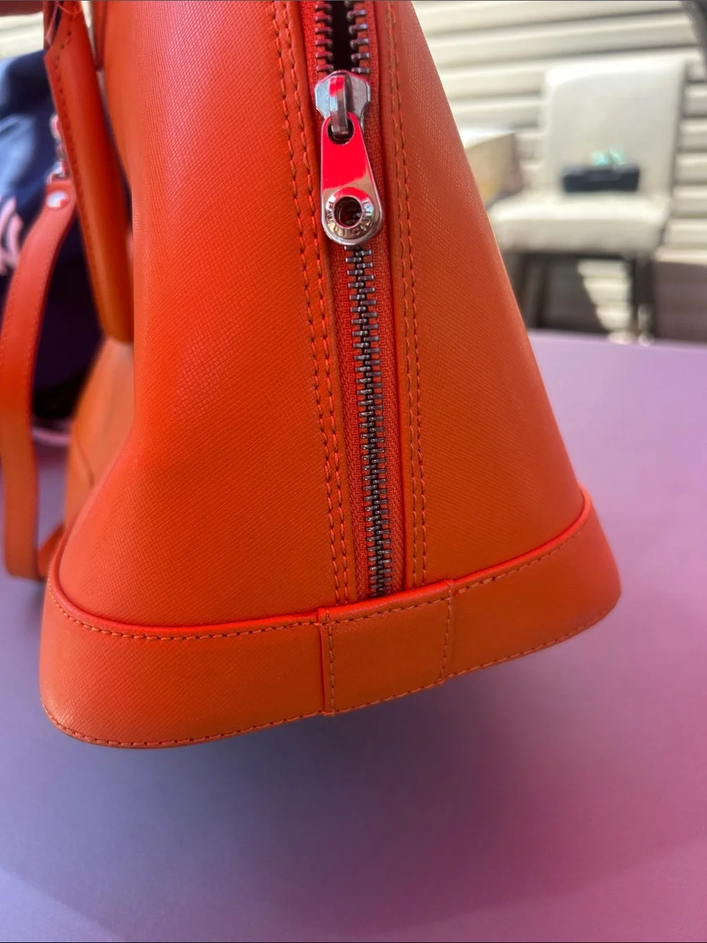 Pulicati Vibrant Orange Dome saffiano leather Satchel